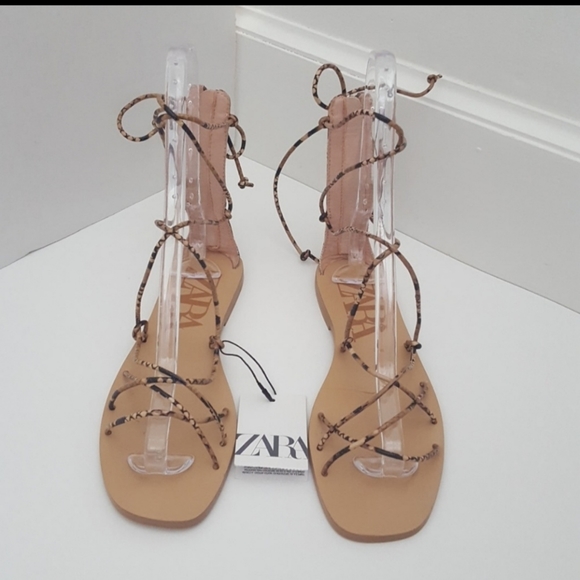 Zara snake print strappy gladiator flat sandals EU 38 US 7.5 - Picture 3 of 7